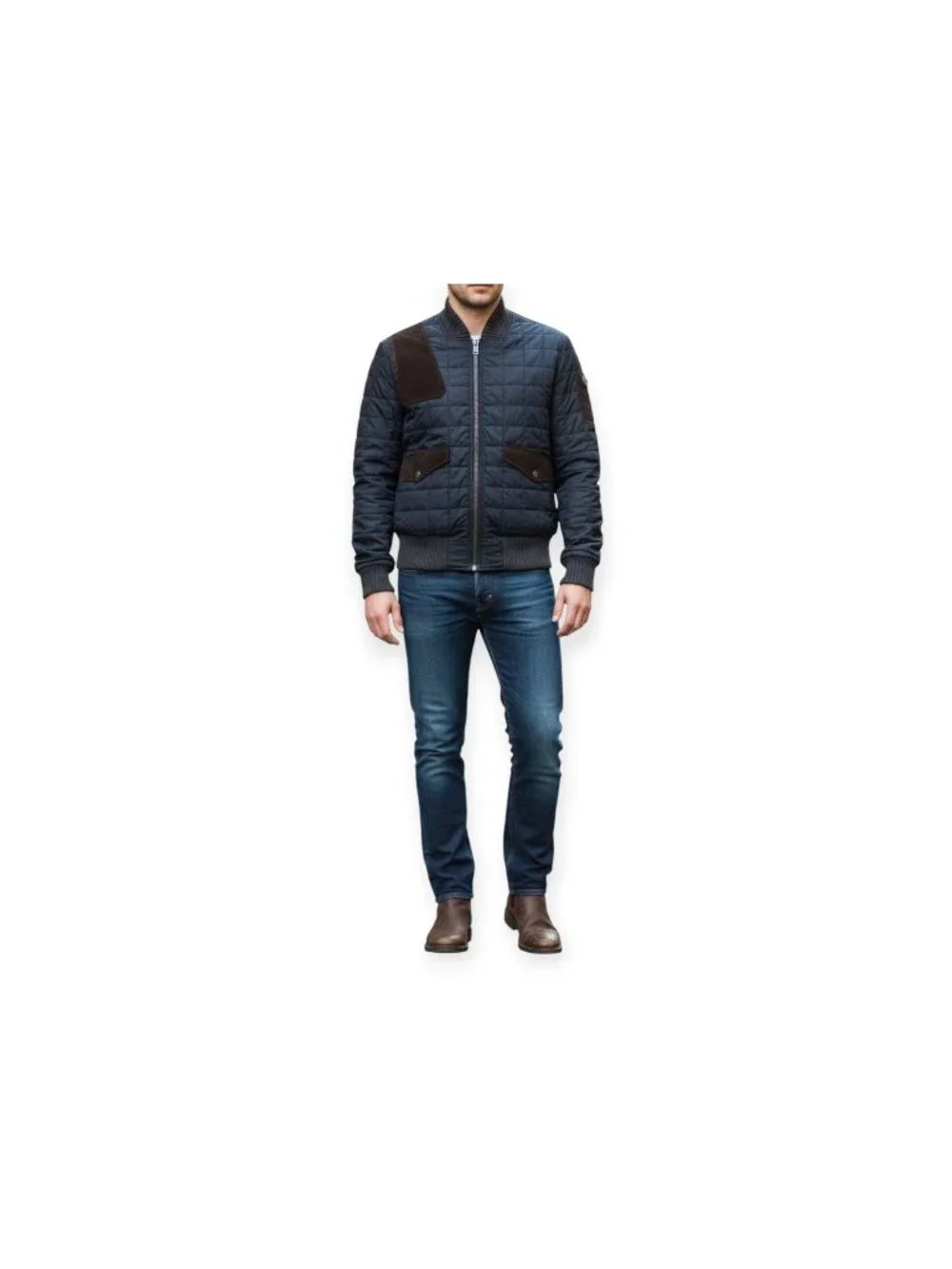 Gucci Mens Quilted Bomber Jacket Navy Blue Brown Suede Trim IT 50 US 40 Italy